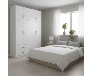 Ντουλάπα τετράφυλλη με πατάρι Athos pakoworld λευκή 160x42x240εκ
