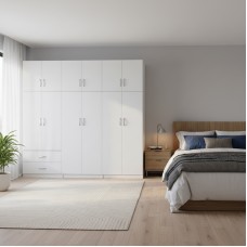 Ντουλάπα εξάφυλλη με πατάρι Athos I pakoworld λευκή 240x42x240εκ