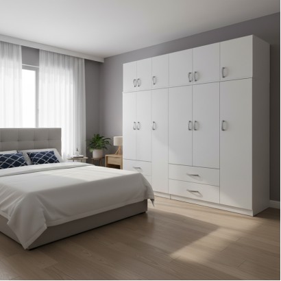Ντουλάπα εξάφυλλη με πατάρι Athos pakoworld λευκή 180x42x240εκ