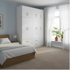Ντουλάπα πεντάφυλλη με πατάρι Athos pakoworld λευκή 170x42x240εκ