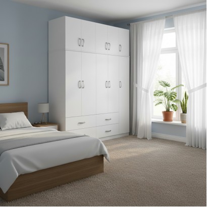 Ντουλάπα πεντάφυλλη με πατάρι Athos pakoworld λευκή 170x42x240εκ