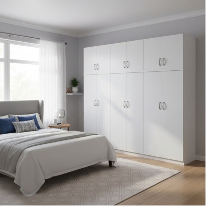 Ντουλάπα εξάφυλλη με πατάρι Athos ΙΙ pakoworld λευκή 240x42x240εκ