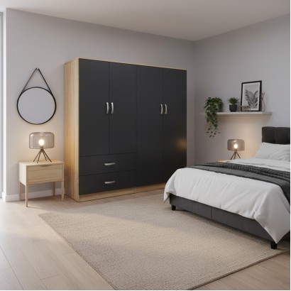 Ντουλάπα τετράφυλλη Athos pakoworld sonoma-ανθρακί 160x42x180εκ Ντουλάπα τετράφυλλη Athos pakoworld sonoma-ανθρακί 160x42x180εκ