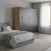 Ντουλάπα εξάφυλλη Athos pakoworld sonoma-ανθρακί 240x42x180εκ Ντουλάπα εξάφυλλη Athos pakoworld sonoma-ανθρακί 240x42x180εκ