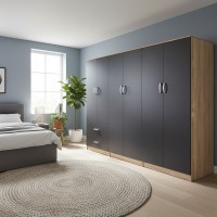 Ντουλάπα εξάφυλλη Athos I pakoworld sonoma-ανθρακί 240x42x180εκ Ντουλάπα εξάφυλλη Athos I pakoworld sonoma-ανθρακί 240x42x180εκ