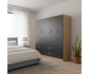 Ντουλάπα πεντάφυλλη Athos pakoworld sonoma-ανθρακί 170x42x180εκ