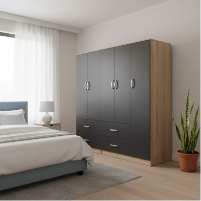 Ντουλάπα πεντάφυλλη Athos pakoworld sonoma-ανθρακί 170x42x180εκ Ντουλάπα πεντάφυλλη Athos pakoworld sonoma-ανθρακί 170x42x180εκ