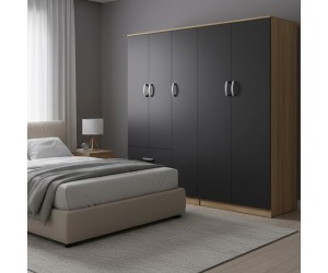 Ντουλάπα πεντάφυλλη Athos I pakoworld sonoma-ανθρακί 170x42x180εκ