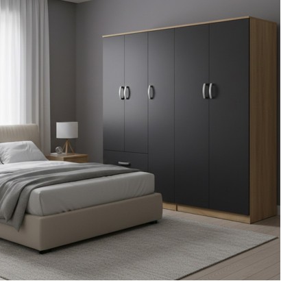 Ντουλάπα πεντάφυλλη Athos I pakoworld sonoma-ανθρακί 170x42x180εκ