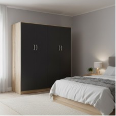 Ντουλάπα τετράφυλλη Athos Ι pakoworld sonoma-ανθρακί 160x42x180εκ
