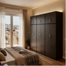 Ντουλάπα εξάφυλλη με πατάρι Athos pakoworld wenge 240x42x240εκ