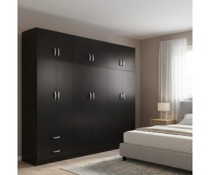 Ντουλάπα εξάφυλλη με πατάρι Athos I pakoworld wenge 240x42x240εκ