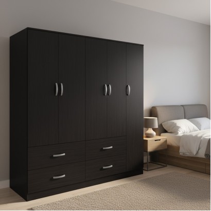 Ντουλάπα πεντάφυλλη με πατάρι Athos pakoworld wenge 170x42x240εκ