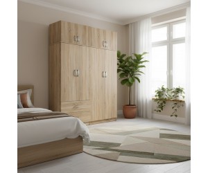 Ντουλάπα τετράφυλλη με πατάρι Athos pakoworld sonoma 160x42x240εκ
