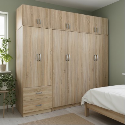 Ντουλάπα εξάφυλλη με πατάρι Athos I pakoworld sonoma 240x42x240εκ