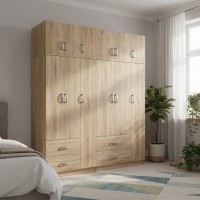 Ντουλάπα εξάφυλλη με πατάρι Athos pakoworld sonoma 180x42x240εκ