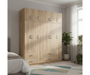 Ντουλάπα εξάφυλλη με πατάρι Athos pakoworld sonoma 180x42x240εκ Ντουλάπα εξάφυλλη με πατάρι Athos pakoworld sonoma 180x42x240εκ