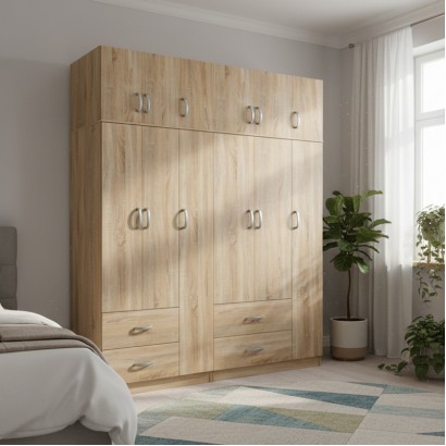 Ντουλάπα εξάφυλλη με πατάρι Athos pakoworld sonoma 180x42x240εκ