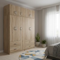 Ντουλάπα πεντάφυλλη με πατάρι Athos pakoworld sonoma 170x42x240εκ