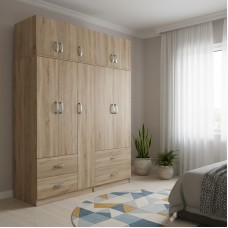 Ντουλάπα πεντάφυλλη με πατάρι Athos pakoworld sonoma 170x42x240εκ