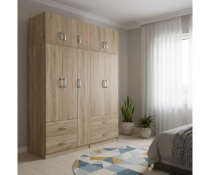 Ντουλάπα πεντάφυλλη με πατάρι Athos pakoworld sonoma 170x42x240εκ Ντουλάπα πεντάφυλλη με πατάρι Athos pakoworld sonoma 170x42x240εκ