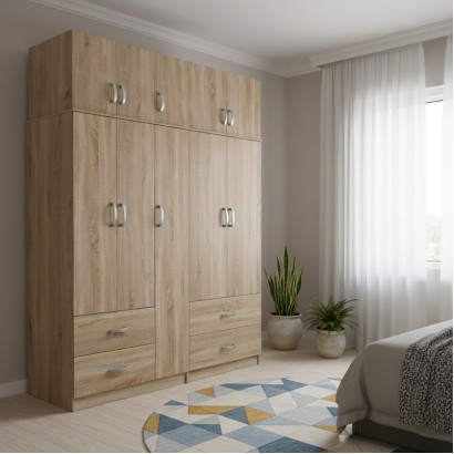 Ντουλάπα πεντάφυλλη με πατάρι Athos pakoworld sonoma 170x42x240εκ