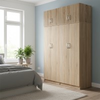 Ντουλάπα τετράφυλλη με πατάρι Athos Ι pakoworld sonoma 160x42x240εκ Ντουλάπα τετράφυλλη με πατάρι Athos Ι pakoworld sonoma 160x42x240εκ