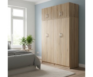 Ντουλάπα τετράφυλλη με πατάρι Athos Ι pakoworld sonoma 160x42x240εκ