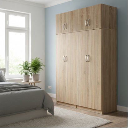 Ντουλάπα τετράφυλλη με πατάρι Athos Ι pakoworld sonoma 160x42x240εκ