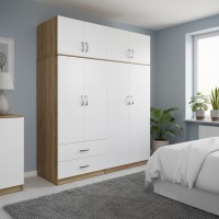 Ντουλάπα τετράφυλλη με πατάρι Athos pakoworld sonoma-λευκή 160x42x240εκ Ντουλάπα τετράφυλλη με πατάρι Athos pakoworld sonoma-λευκή 160x42x240εκ