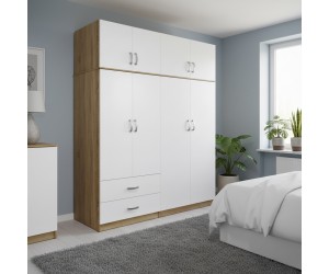 Ντουλάπα τετράφυλλη με πατάρι Athos pakoworld sonoma-λευκή 160x42x240εκ Ντουλάπα τετράφυλλη με πατάρι Athos pakoworld sonoma-λευκή 160x42x240εκ