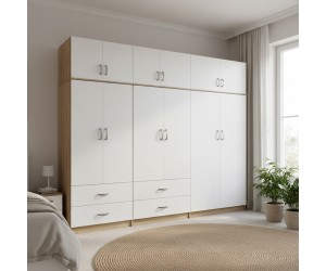 Ντουλάπα εξάφυλλη με πατάρι Athos pakoworld sonoma-λευκή 240x42x240εκ Ντουλάπα εξάφυλλη με πατάρι Athos pakoworld sonoma-λευκή 240x42x240εκ