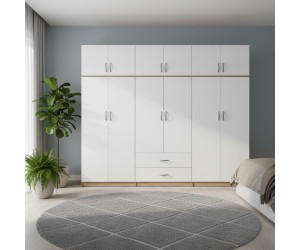 Ντουλάπα εξάφυλλη με πατάρι Athos I pakoworld sonoma-λευκή 240x42x240εκ