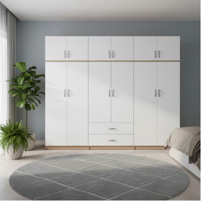 Ντουλάπα εξάφυλλη με πατάρι Athos I pakoworld sonoma-λευκή 240x42x240εκ Ντουλάπα εξάφυλλη με πατάρι Athos I pakoworld sonoma-λευκή 240x42x240εκ