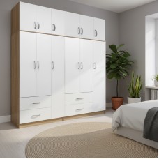 Ντουλάπα εξάφυλλη με πατάρι Athos pakoworld sonoma-λευκή 180x42x240εκ