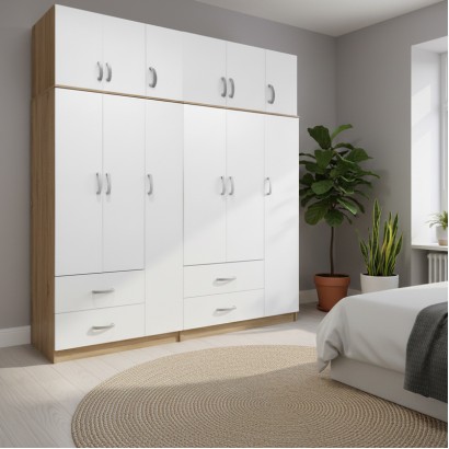 Ντουλάπα εξάφυλλη με πατάρι Athos pakoworld sonoma-λευκή 180x42x240εκ Ντουλάπα εξάφυλλη με πατάρι Athos pakoworld sonoma-λευκή 180x42x240εκ