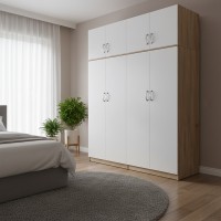 Ντουλάπα τετράφυλλη με πατάρι Athos Ι pakoworld sonoma-λευκή 160x42x240εκ Ντουλάπα τετράφυλλη με πατάρι Athos Ι pakoworld sonoma-λευκή 160x42x240εκ