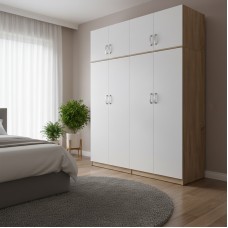 Ντουλάπα τετράφυλλη με πατάρι Athos Ι pakoworld sonoma-λευκή 160x42x240εκ Ντουλάπα τετράφυλλη με πατάρι Athos Ι pakoworld sonoma-λευκή 160x42x240εκ
