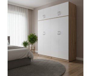 Ντουλάπα τετράφυλλη με πατάρι Athos Ι pakoworld sonoma-λευκή 160x42x240εκ