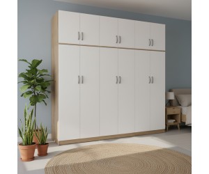 Ντουλάπα εξάφυλλη με πατάρι Athos ΙΙ pakoworld sonoma-λευκή 240x42x240εκ