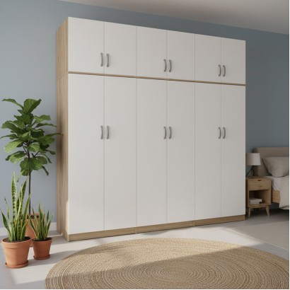 Ντουλάπα εξάφυλλη με πατάρι Athos ΙΙ pakoworld sonoma-λευκή 240x42x240εκ Ντουλάπα εξάφυλλη με πατάρι Athos ΙΙ pakoworld sonoma-λευκή 240x42x240εκ