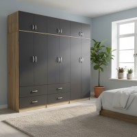 Ντουλάπα εξάφυλλη με πατάρι Athos pakoworld sonoma-ανθρακί 240x42x240εκ Ντουλάπα εξάφυλλη με πατάρι Athos pakoworld sonoma-ανθρακί 240x42x240εκ