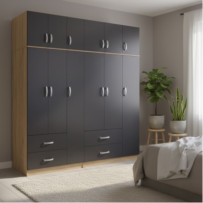Ντουλάπα εξάφυλλη με πατάρι Athos pakoworld sonoma-ανθρακί 180x42x240εκ Ντουλάπα εξάφυλλη με πατάρι Athos pakoworld sonoma-ανθρακί 180x42x240εκ