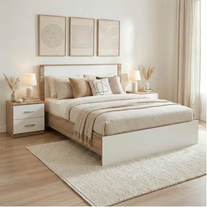 Σετ Κρεβατοκάμαρας Athos Sonoma Λευκό με Κρεβάτι 140x200εκ Σετ 3τεμ