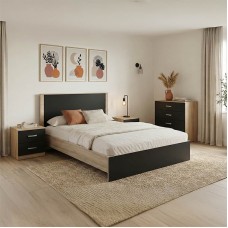Σετ Κρεβατοκάμαρας Athos Sonoma Ανθρακί με Κρεβάτι 140x200εκ Σετ 4τεμ