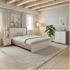 Σετ Κρεβατοκάμαρας Athos Sonoma Λευκό με Κρεβάτι 140x200εκ Σετ 4τεμ
