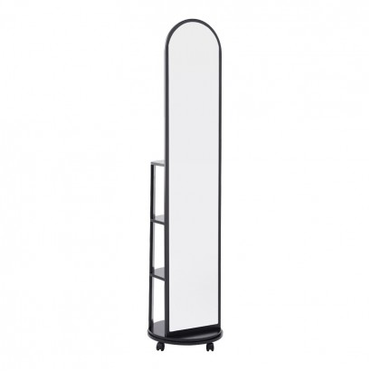 Καθρέπτης τροχήλατος Espero pakoworld mdf με ράφια σε μαύρη απόχρωση Φ34x170εκ