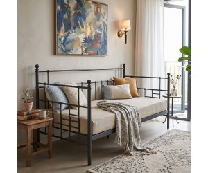 Κρεβάτι-Καναπές Routha pakoworld μεταλλικός μαύρο 90x190εκ