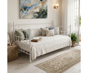 Κρεβάτι-Καναπές Routha pakoworld μεταλλικός λευκό 90x190εκ