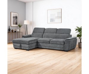 Γωνιακός καναπές-κρεβάτι δεξιά γωνία Dreamora pakoworld με αποθηκευτικό ύφασμα ανθρακί 270x167x82εκ
